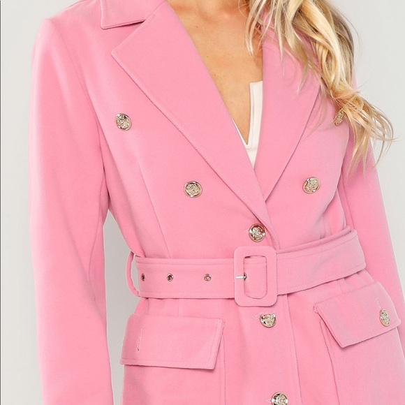 Pink belted coat gold buttons - Picture 2 of 6